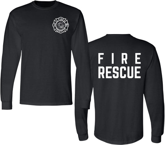 Fire Dept. Fire Rescue Long Sleeve T-Shirt | Firefighter First Responder Warm Double Side Printed Tee Shirt