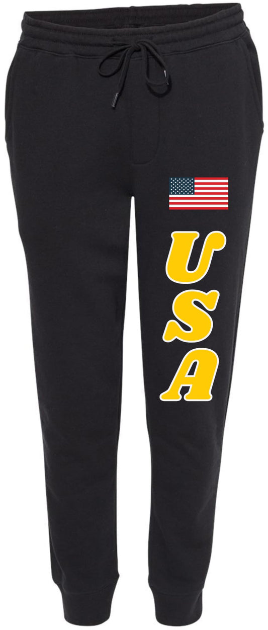 USA Flag Printed Jogger Sweatpants Patriotic Streetwear Lounge Pants Cotton Polyester Fleece