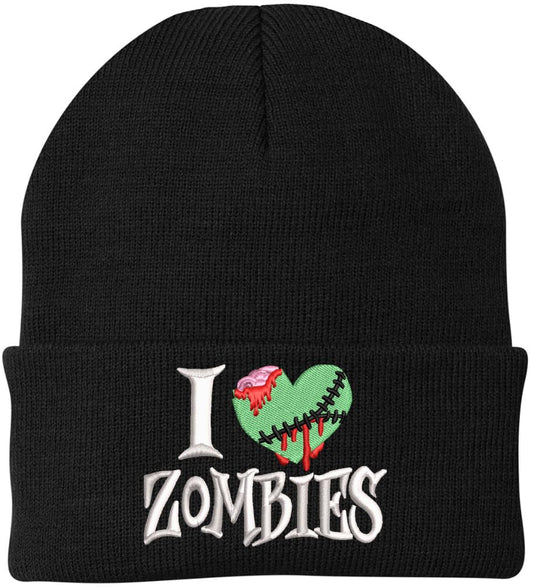 I Love Zombies Embroidered Beanie Hat Halloween Acrylic Warm Winter Skull Watch Cap
