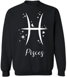 Zodiac Signs Crewneck Sweatshirt | Large Print Astrology Design Horoscope Symbols Sweat Shirt Top, Black - Pisces, XL