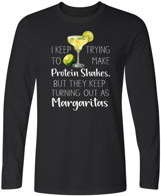 Protein Shake Margarita Funny T-Shirt | I Keep Trying to Make Protein Shakes Graphic Tee for Gym & Party Wear