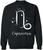 Zodiac Signs Crewneck Sweatshirt | Large Print Astrology Design Horoscope Symbols Sweat Shirt Top, Black - Capricorn, XS