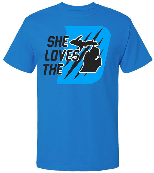 She Loves The D Printed T-Shirt | Detroit Lion Football City Fan Short Sleeve Game Day Tee Shirt