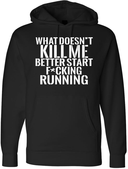 What Doesn’t Kill Me Better Start Running Funny Printed Hoodie USA Flag Sleeve Pullover, Black