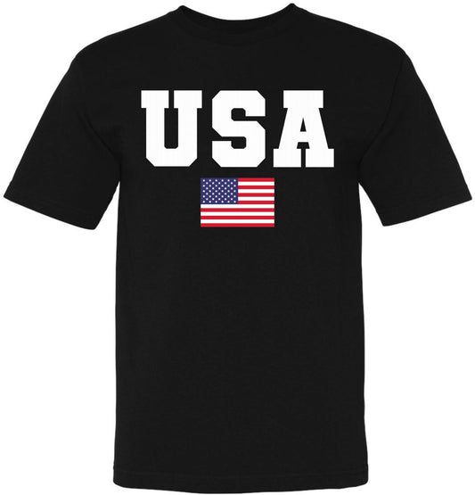 USA Text & Flag T-Shirts | July 4th Patriotic Independence Day Short Sleeve Tee Shirt | MADE IN USA