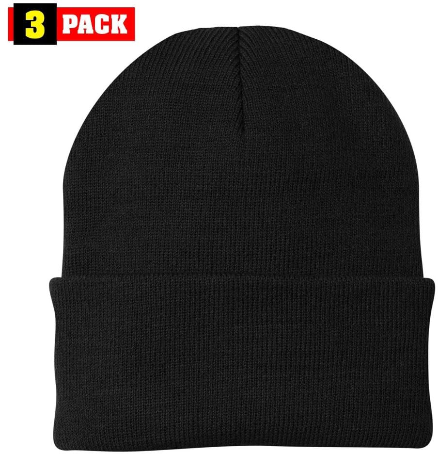 3 Pack Acrylic Beanie Watch Caps, Warm Knit Skull Cap for Men & Women, Blanks Soft Winter Hats