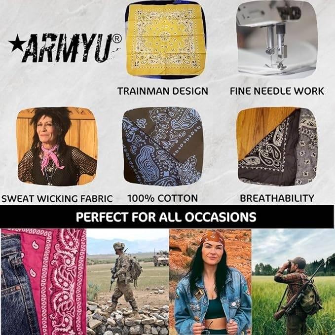 Trainmen Paisley Bandana Head Scarf Do-rag 100% Cotton Bandanna Cover 22" x 22", 2 Pack
