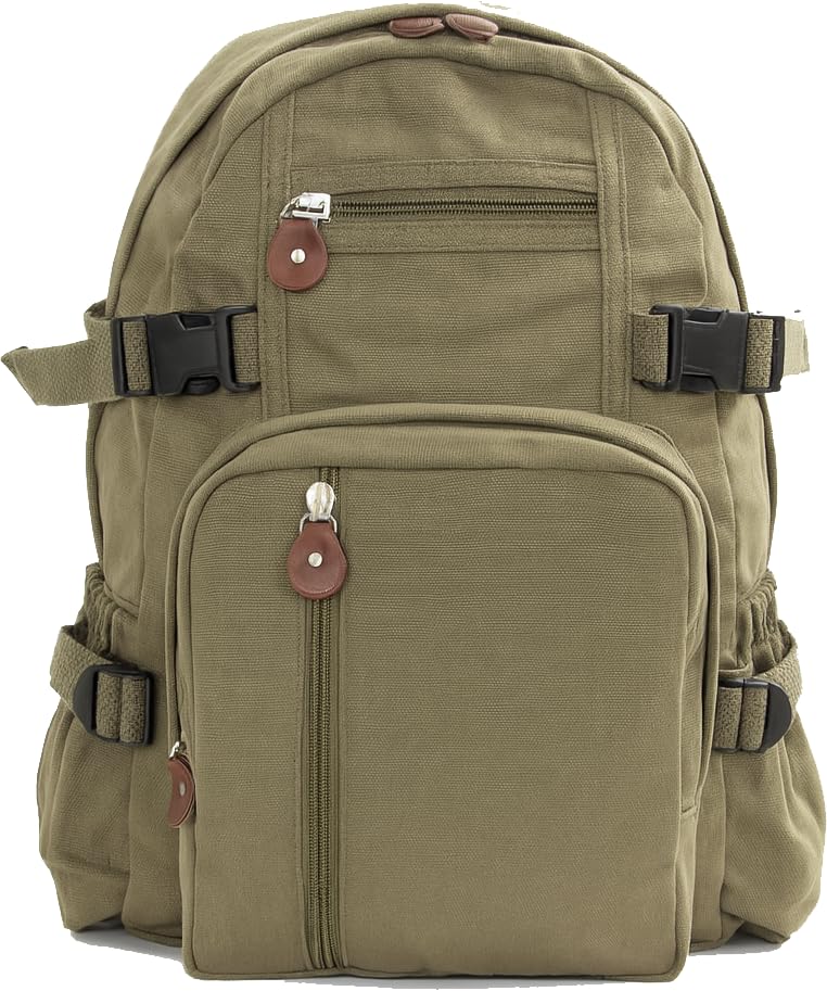 Mini Everyday Solid Canvas Backpack, Compact Book Bag Rugged Washed Cotton & Streamer
