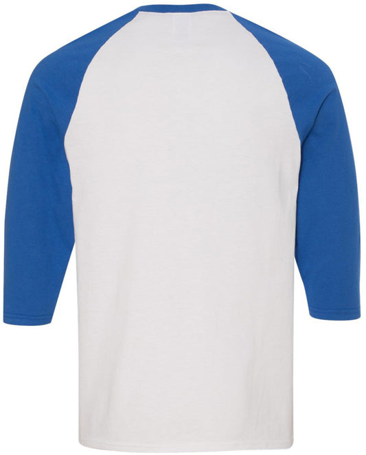 47 USA Flag Distressed Baseball 3/4 Raglan T-Shirt Support 47th President Trump Vintage Tee, White/Royal