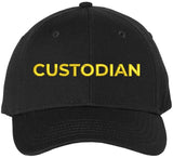 Custodian Embroidered Text Baseball Cap | Cleaning Crew Work Job Maintenance | Structured Hat