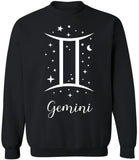 Zodiac Signs Crewneck Sweatshirt | Large Print Astrology Design Horoscope Symbols Sweat Shirt Top, Black - Gemini, XS