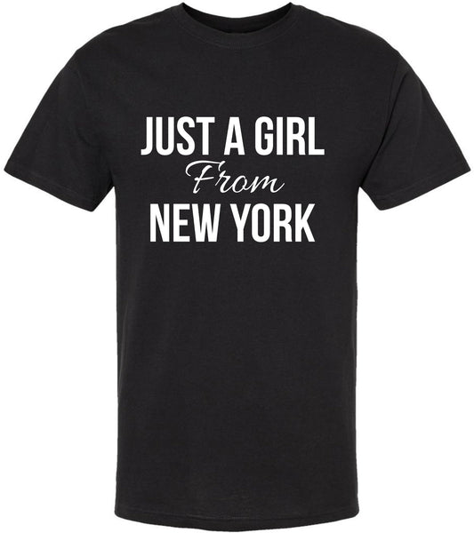 Just a Girl From New York Printed T-Shirt | Trendy NYC Pride Stylish NY State Tee Shirt, Black
