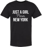 Just a Girl From New York Printed T-Shirt | Trendy NYC Pride Stylish NY State Tee Shirt, Black