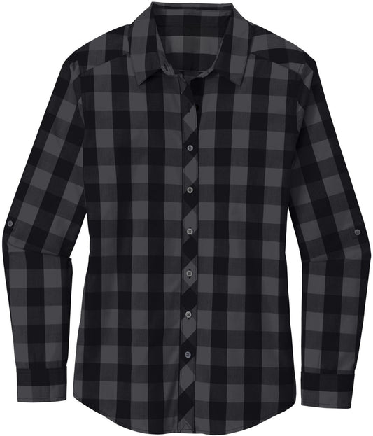 Women’s Buffalo Plaid Flannel Shirt Button Up Open Collar Lightweight Super Soft French Front Top