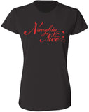 Naughty & Nice Women’s Printed T-Shirt | 100% Cotton Cute Holiday Graphic Christmas Tee Shirt for Women, Black
