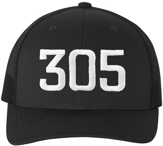 Miami 305 Old English Snapback Hat | FL Area Code 6 Panel Trucker Mesh Cap