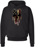 Patriotic Skull American Flag Printed Hoodie | Distressed USA Reaper Punisher Style Graphic Sweatshirt, Black