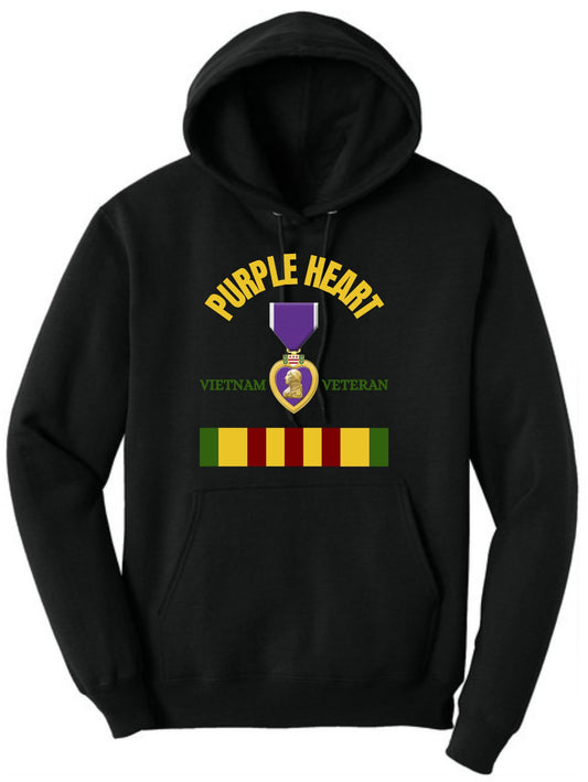 Purple Heart Vietnam Veteran Printed Hoodie USA Military Service Medal Graphic Polycotton Pullover Hooded Sweatshirt