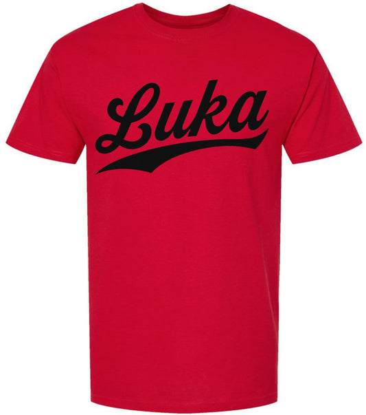 Luka Name Script Athletic Short Sleeve T-Shirt | Basketball Fan Throwback Classic Crewneck Shirt