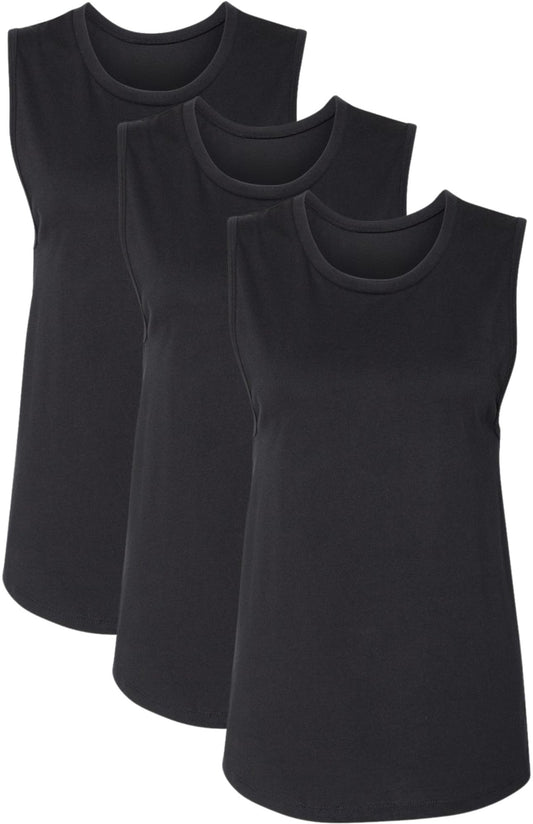 Women's Jersey Muscle Tank Top Shirts | Soft Cotton Relaxed Fit Workout Cami Shirts | Sleeveless Athletic Tanks (3-Pack)
