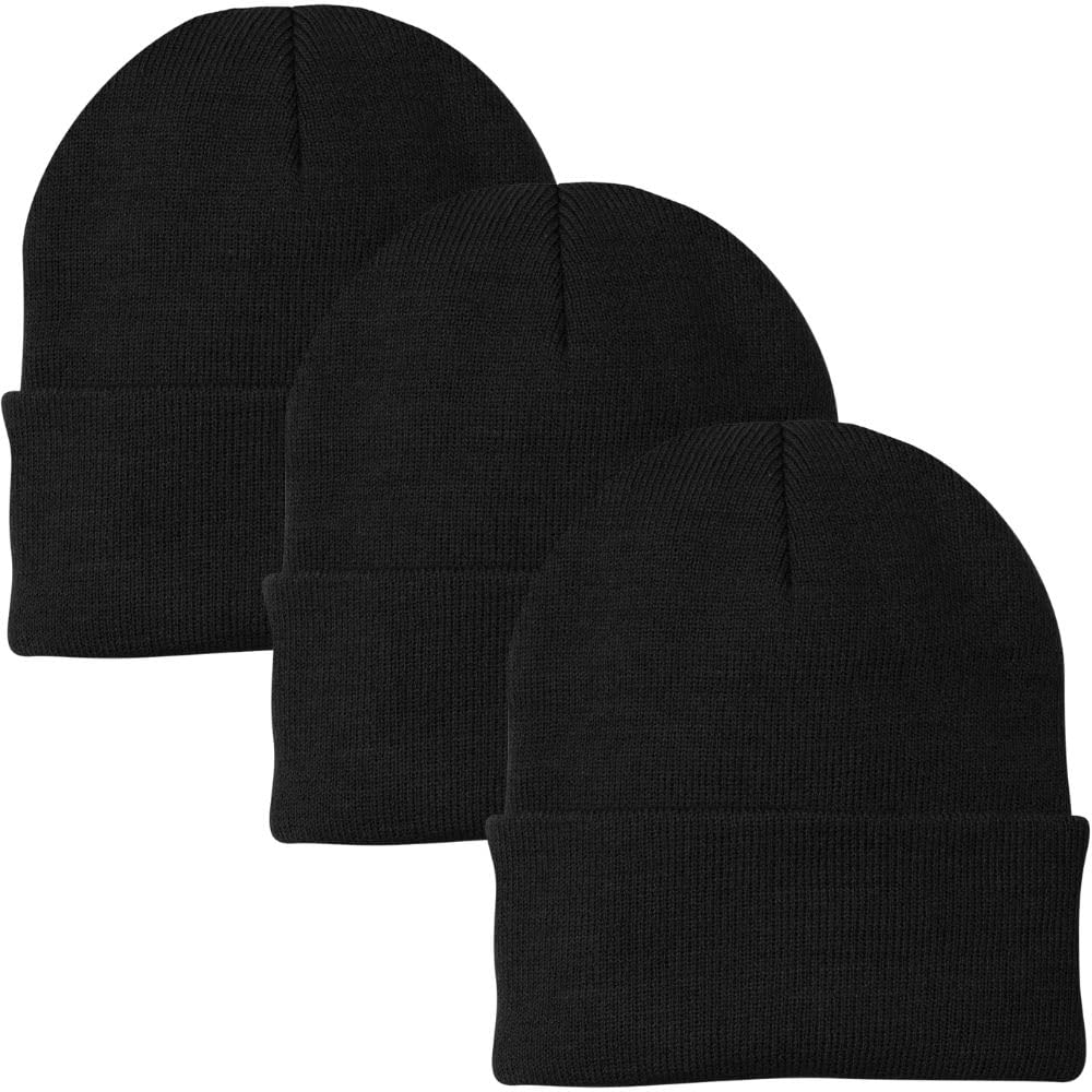3 Pack Acrylic Beanie Watch Caps, Warm Knit Skull Cap for Men & Women, Blanks Soft Winter Hats