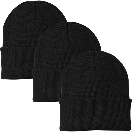 3 Pack Acrylic Beanie Watch Caps, Warm Knit Skull Cap for Men & Women, Blanks Soft Winter Hats