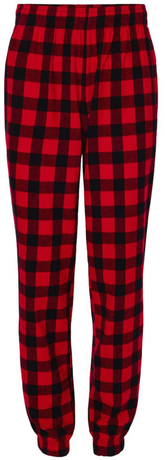 Soft Flannel Joggers Cozy Lounge Sleep Pants 100% Cotton Unisex Buffalo Plaid with Drawstring Closure, Red/Black