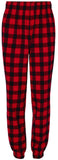 Soft Flannel Joggers Cozy Lounge Sleep Pants 100% Cotton Unisex Buffalo Plaid with Drawstring Closure, Red/Black