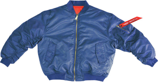Navy Blue MA-1 Military Flight Jacket, Reversible Air Force Bomber Pilot Jacket with Red Army Universe Streamer