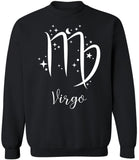 Zodiac Signs Crewneck Sweatshirt | Large Print Astrology Design Horoscope Symbols Sweat Shirt Top, Black - Virgo, XL