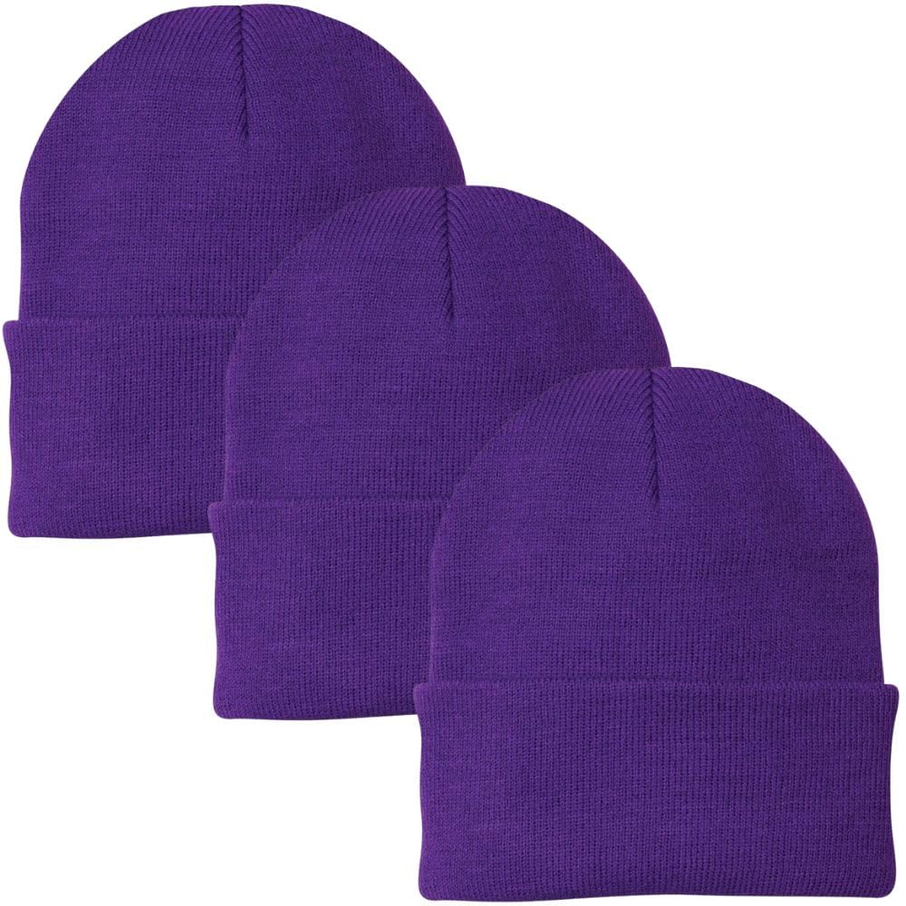 3 Pack Acrylic Beanie Watch Caps, Warm Knit Skull Cap for Men & Women, Blanks Soft Winter Hats