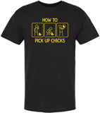 How To Pick Up Chicks Printed T-Shirt Funny Graphic 100% Cotton Crewneck Tee