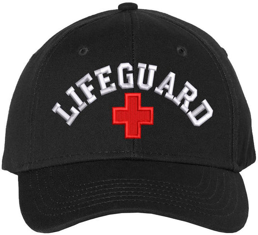 LIFEGUARD + CROSS Baseball Hat | Structured Life Guard Red White Cross Beach Rescue Watch Pool Safety Duty Uniform Cap