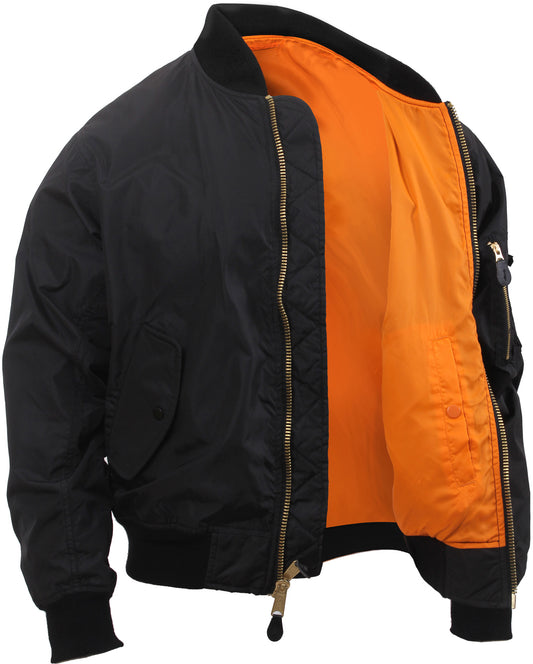 Black - Lightweight Air Force MA-1 Bomber Flight Jacket - Enhanced Nylon - Men's