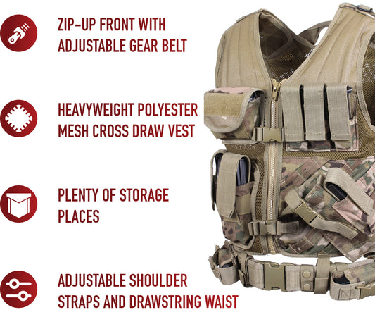 Multicam Camouflage - MOLLE Compatible Cross Draw Tactical Vest