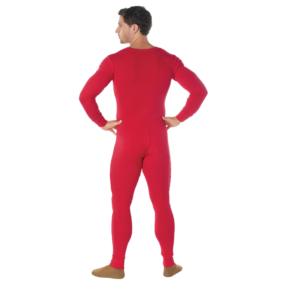 Red Cotton Union Suit Classic One-Piece Thermal Long Johns with Rear Flap