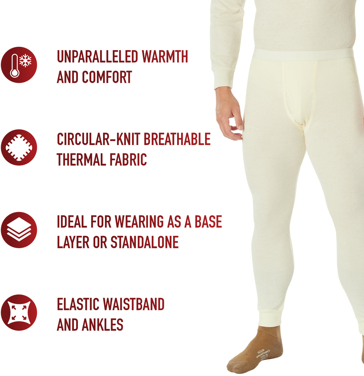 Natural White - Cold Weather Thermal Knit Underwear Pants - Cotton Polyester