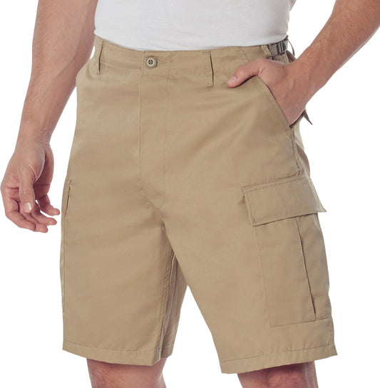Khaki - Tactical Cargo BDU Shorts - Polyester Cotton Twill - Button Fly