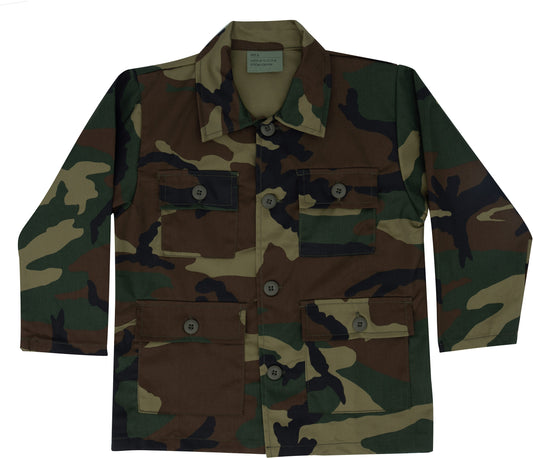 Woodland Camouflage - Kids Military BDU Shirt - Polyester Cotton