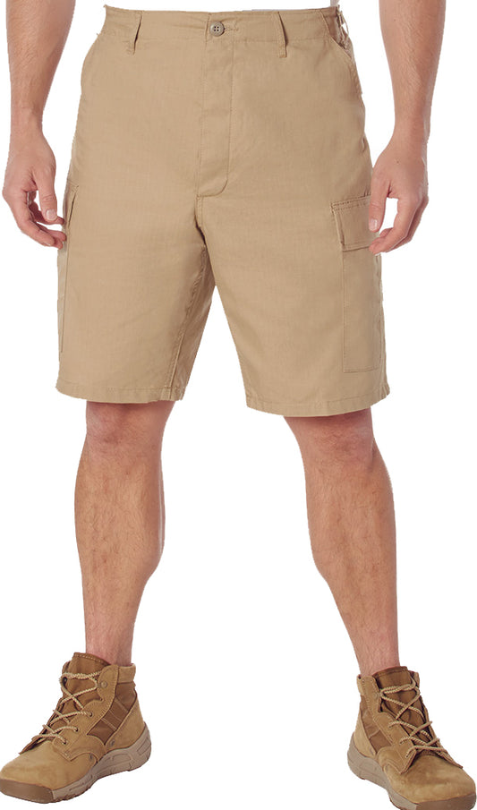 Khaki - Tactical Cargo BDU Shorts - Cotton Rip-Stop - Button Fly