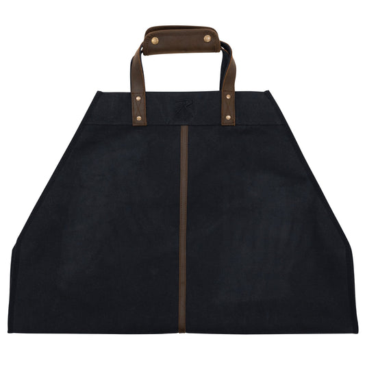 Black - Wax Canvas Log Carrier Indoor/Outdoor Firewood Bag Great for Campfires and Fireplaces