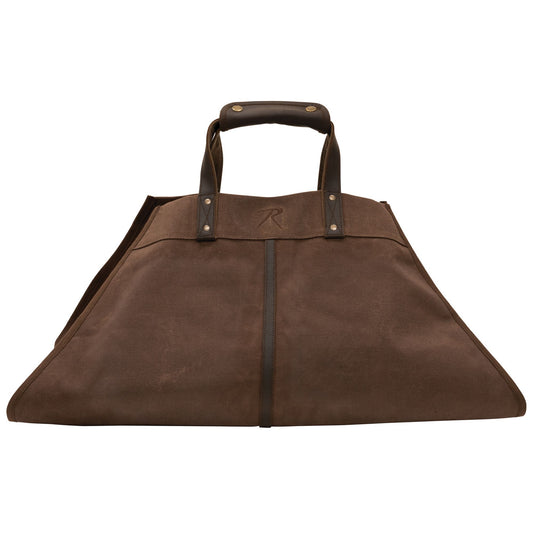 Earth Brown - Wax Canvas Log Carrier Indoor/Outdoor Firewood Bag Great for Campfires and Fireplaces