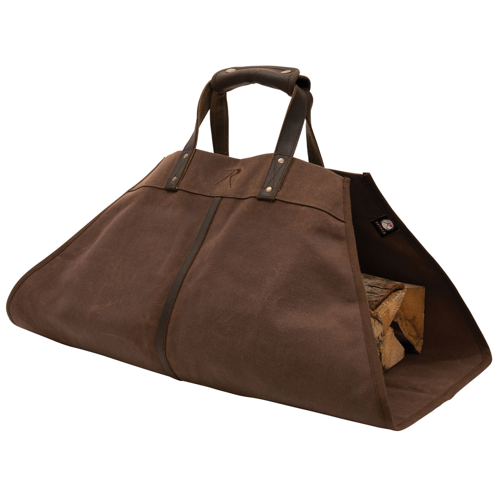 Earth Brown Wax Canvas Log Carrier Indoor Outdoor Firewood Bag