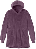 Oversized Plush Fleece Poncho for Women Sherpa Style 1/2 Zip Hooded Popover 100% Polyester