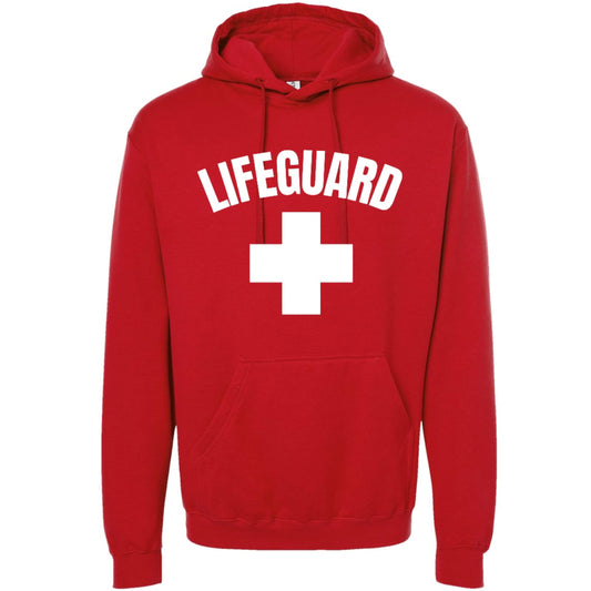 Red Lifeguard + White Cross Hooded Sweatshirt Pool Water Watch Safety Premium Pullover Hoodie