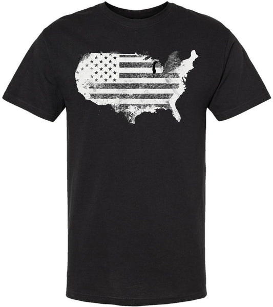 Vintage USA Map Flag Graphic Printed T-Shirt | USA Grunge 48 States Outline Patriotic 100% Cotton Crewneck Tee