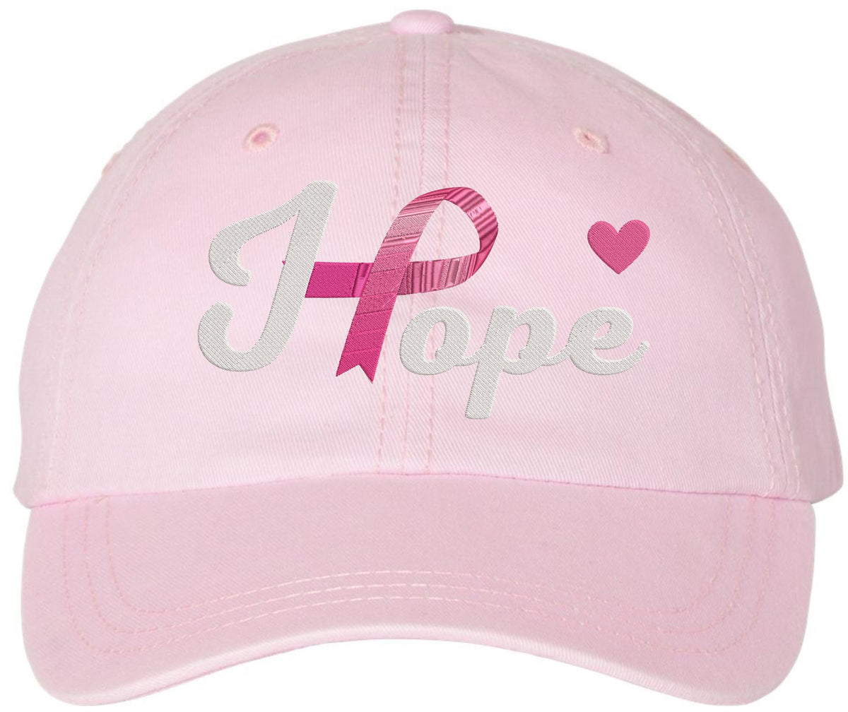 Hope Pink Ribbon Embroidered Dad Hat | Breast Cancer Awareness Heart Design Vintage Baseball Cap