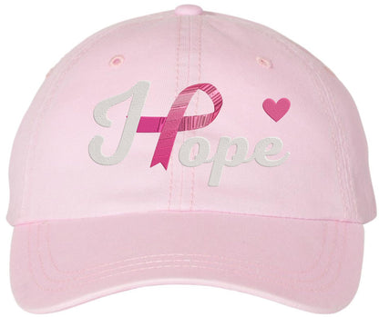 Hope Pink Ribbon Embroidered Dad Hat | Breast Cancer Awareness Heart Design Vintage Baseball Cap