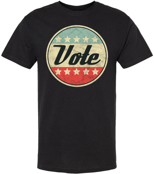 Vote Printed T-Shirt Vintage Retro American Flag Circle Design Political Patriotic Election Day Tee
