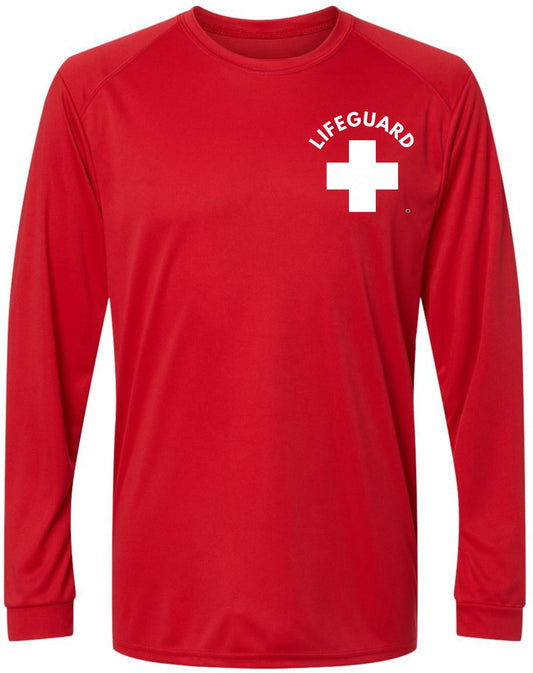 Lifeguard + Moisture Wicking Long Sleeve T-Shirt 100% Polyester Performance Uniform Sun Rash Guard Shirt
